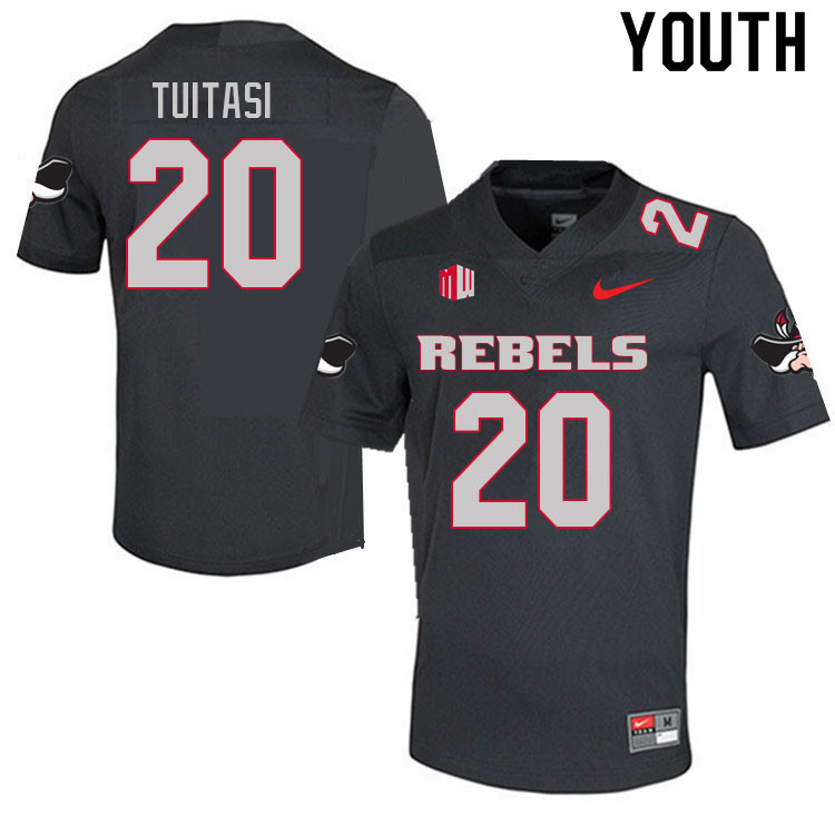 Youth #20 Tavai Tuitasi UNLV Rebels College Football Jerseys Sale-Charcoal